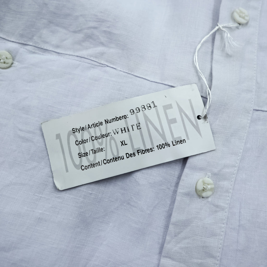 GOOUCH 90s Linen Shirt XL White Chest Pocket Big Size 100% Linen Deadstock Unused
