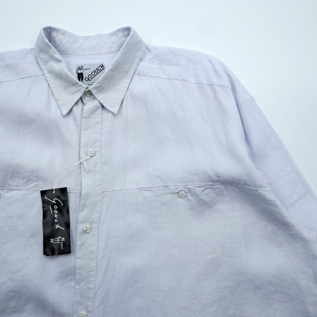 GOOUCH 90s Linen Shirt XL White Chest Pocket Big Size 100% Linen Deadstock Unused