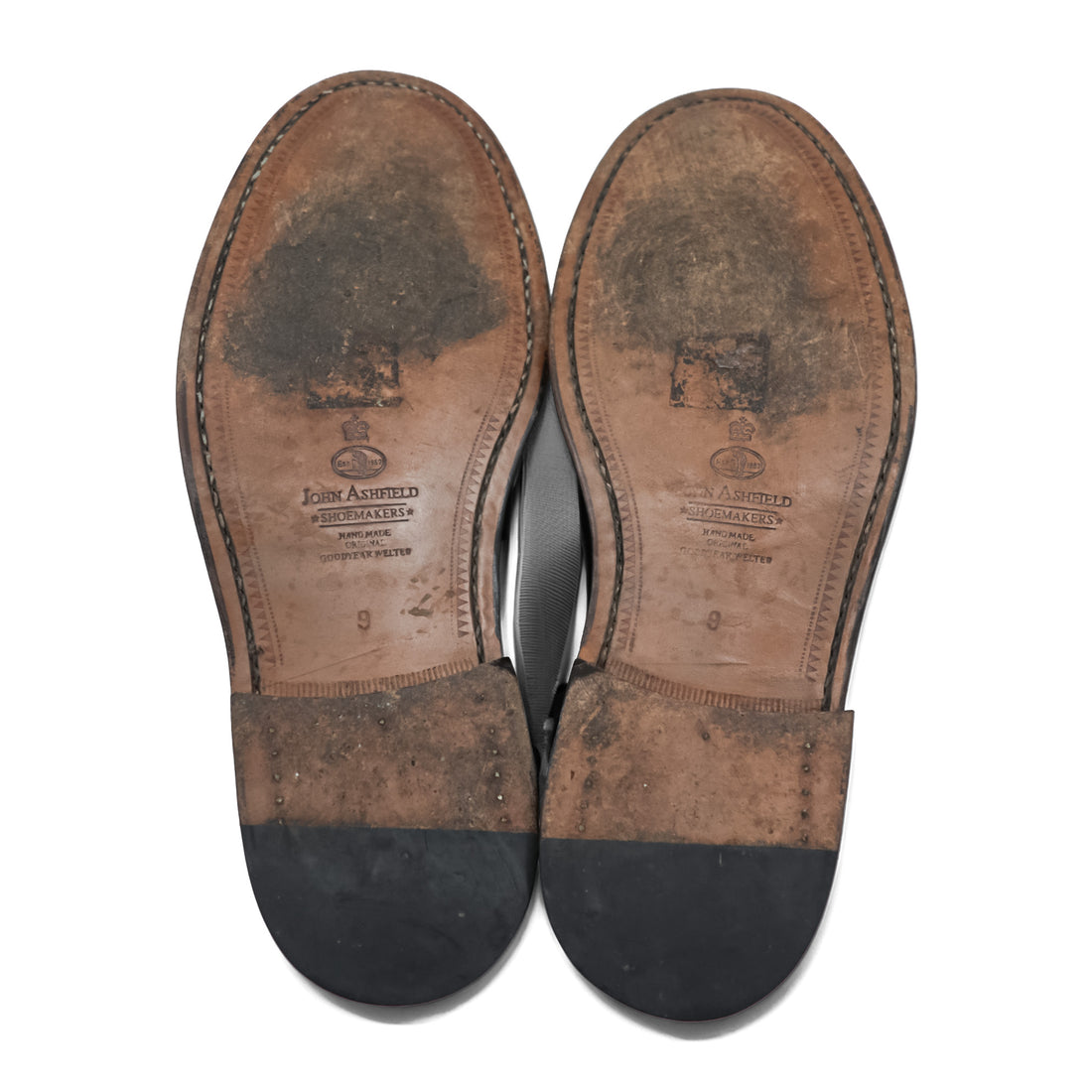 JOHN ASHFIELD Vチップ ペニーローファー 28cm ブラック グッドイヤーウェルト製法 HAND MADE ORIGINAL