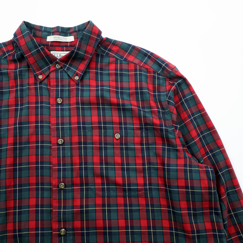L.L.Bean Merino Wool Button-Down Shirt, Size L, Plaid, Chest Pocket, TRADITIONAL FIT, 285279, WRINKLE FREE