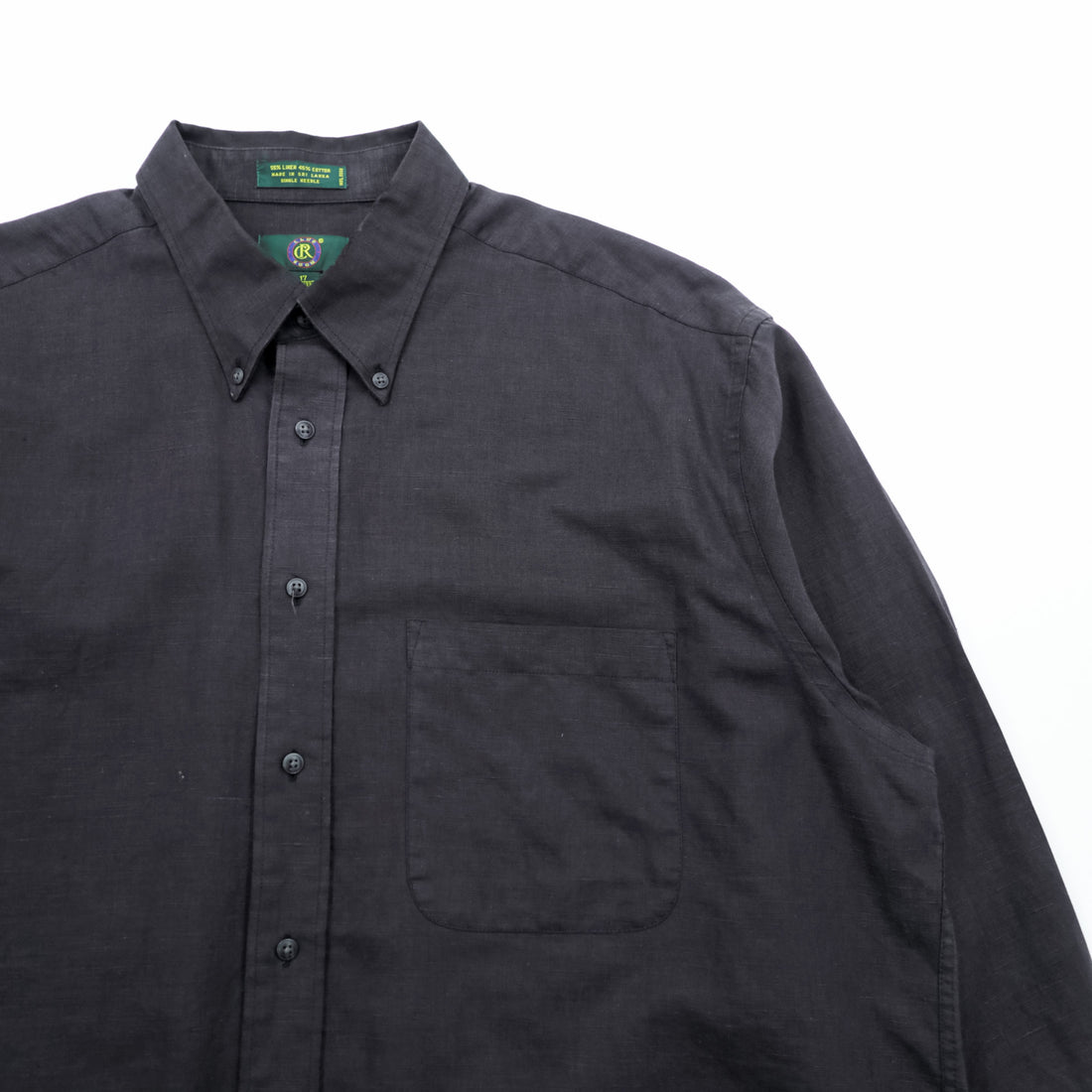 CLUB ROOM 90s Vintage Linen Button-Down Shirt L Black Oversized Chest Pocket