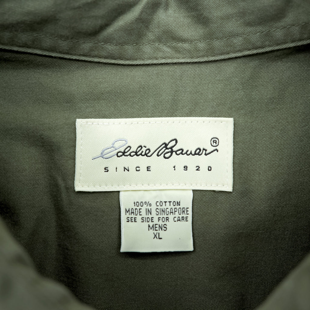 Eddie Bauer 90年代 ボタンダウンシャツ XL オリーブ コットン 胸ポケット ビッグサイズ