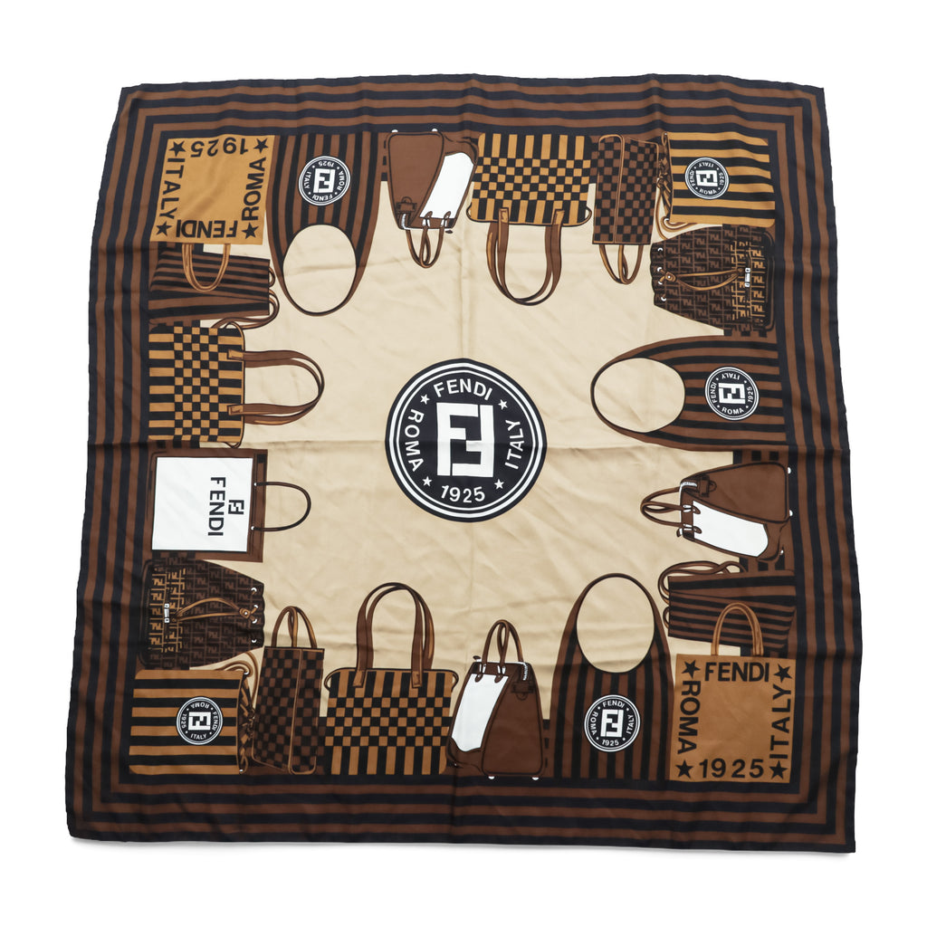 FENDI イタリア製 シルク スカーフ 総柄 バッグ ブラウン ズッカ柄