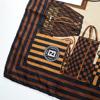 FENDI イタリア製 シルク スカーフ 総柄 バッグ ブラウン ズッカ柄