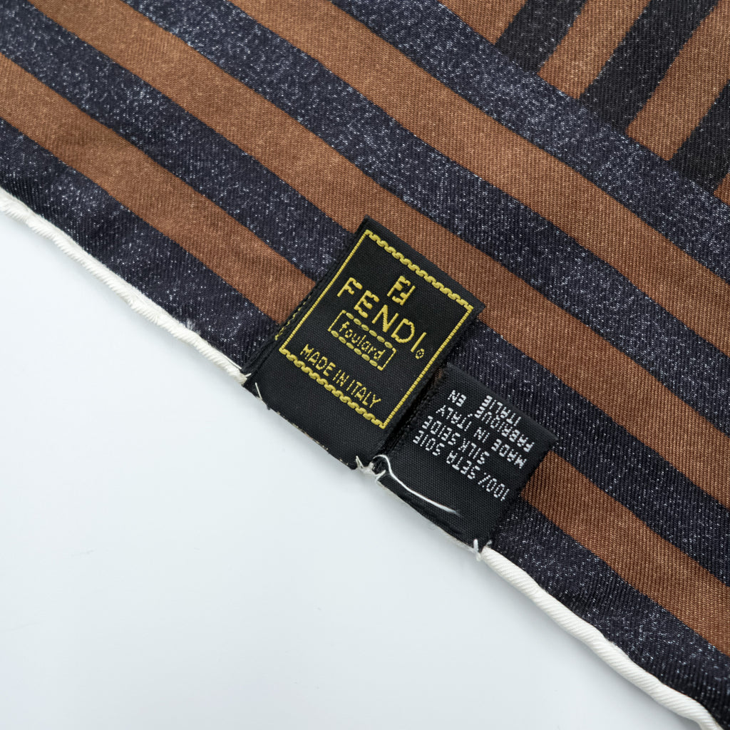 FENDI イタリア製 シルク スカーフ 総柄 バッグ ブラウン ズッカ柄