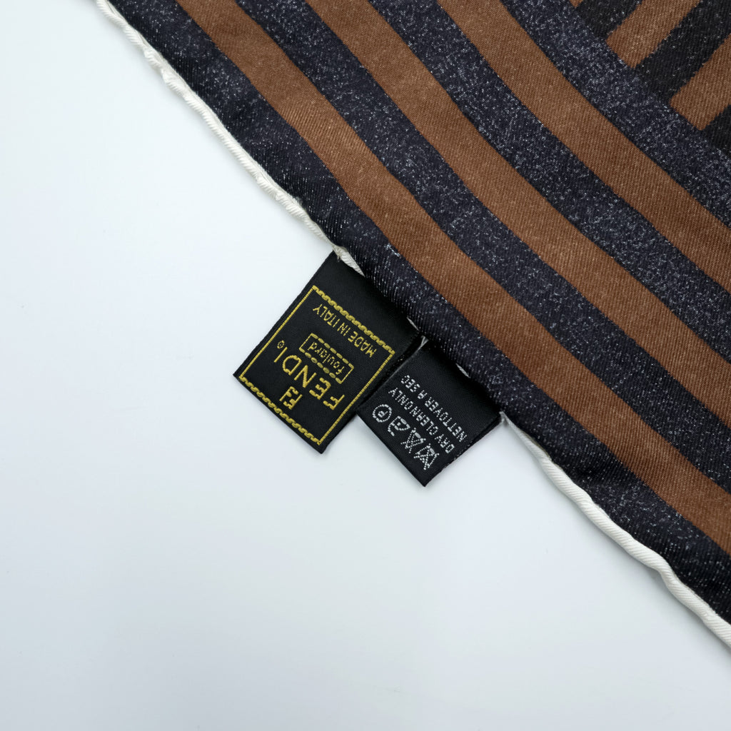 FENDI イタリア製 シルク スカーフ 総柄 バッグ ブラウン ズッカ柄