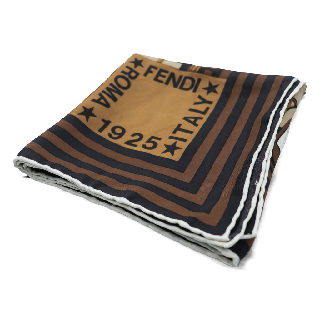 FENDI イタリア製 シルク スカーフ 総柄 バッグ ブラウン ズッカ柄