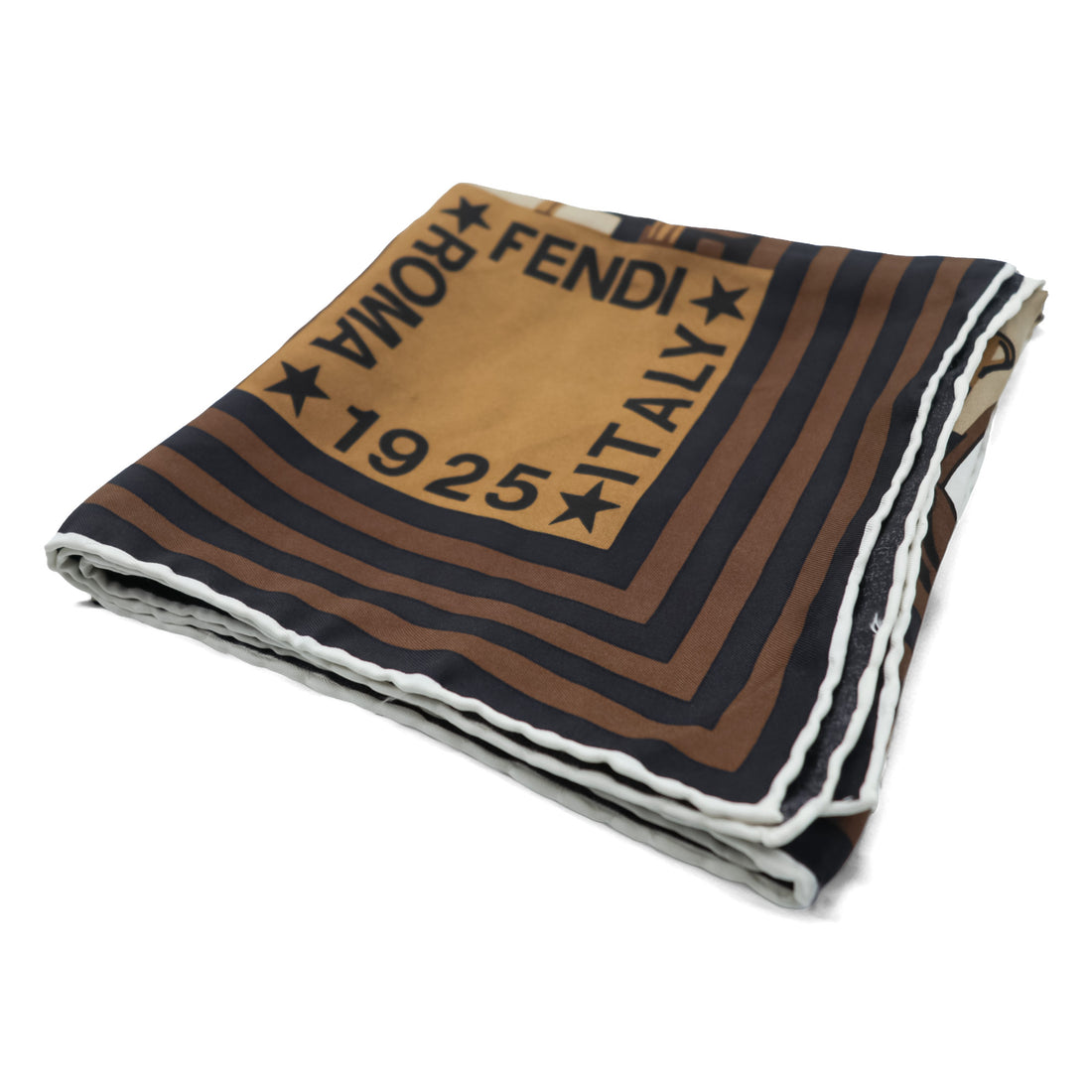 FENDI イタリア製 シルク スカーフ 総柄 バッグ ブラウン ズッカ柄