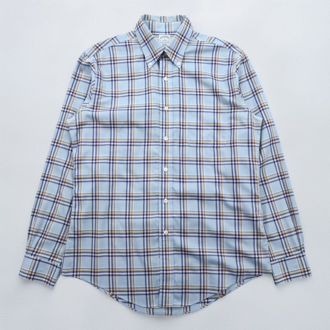 Brooks Brothers ボタンダウンシャツ M チェック ブルー コットン 胸ポケット ノンアイロン