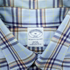 Brooks Brothers ボタンダウンシャツ M チェック ブルー コットン 胸ポケット ノンアイロン