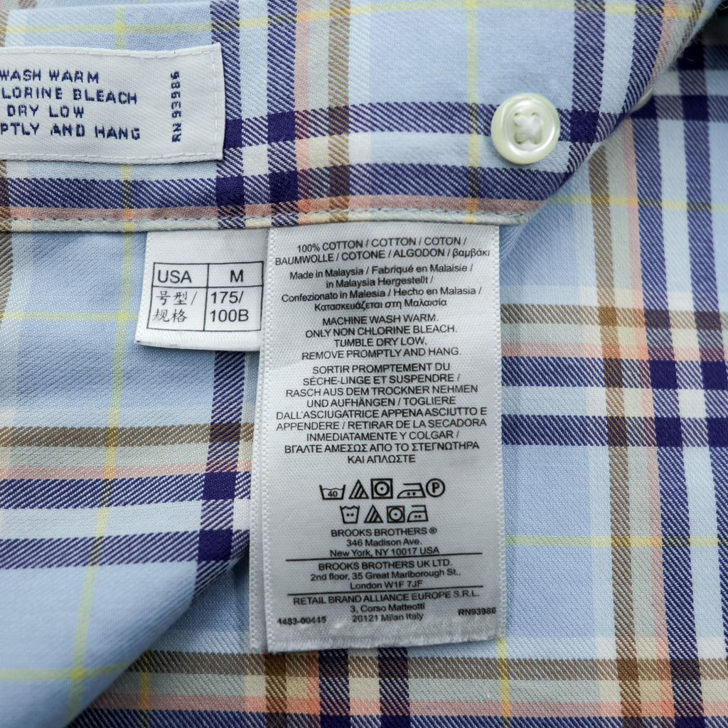 Brooks Brothers ボタンダウンシャツ M チェック ブルー コットン 胸ポケット ノンアイロン