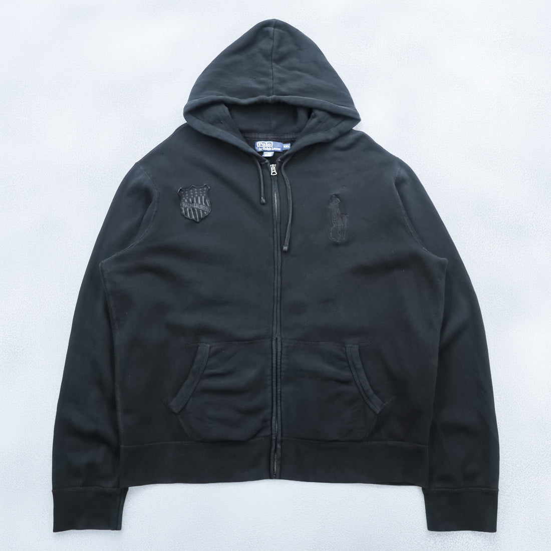 Polo Ralph Lauren 90年代 ビッグポニー 刺繍 ジップパーカー XXL コットン ブラック CONMERジップ フロントポケット