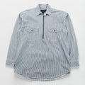 90s FIVE BROTHER Hickory Half-Zip Work Shirt Pullover XL and up White, Blue BY SAPKO INTERNATIONAL
