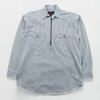 90s FIVE BROTHER Hickory Half-Zip Work Shirt Pullover XL and up White, Blue BY SAPKO INTERNATIONAL