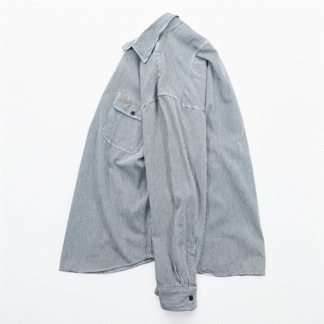 90s FIVE BROTHER Hickory Half-Zip Work Shirt Pullover XL and up White, Blue BY SAPKO INTERNATIONAL