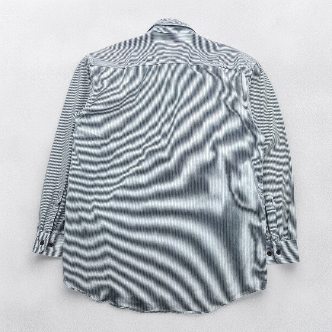 90s FIVE BROTHER Hickory Half-Zip Work Shirt Pullover XL and up White, Blue BY SAPKO INTERNATIONAL