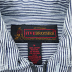 90s FIVE BROTHER Hickory Half-Zip Work Shirt Pullover XL and up White, Blue BY SAPKO INTERNATIONAL