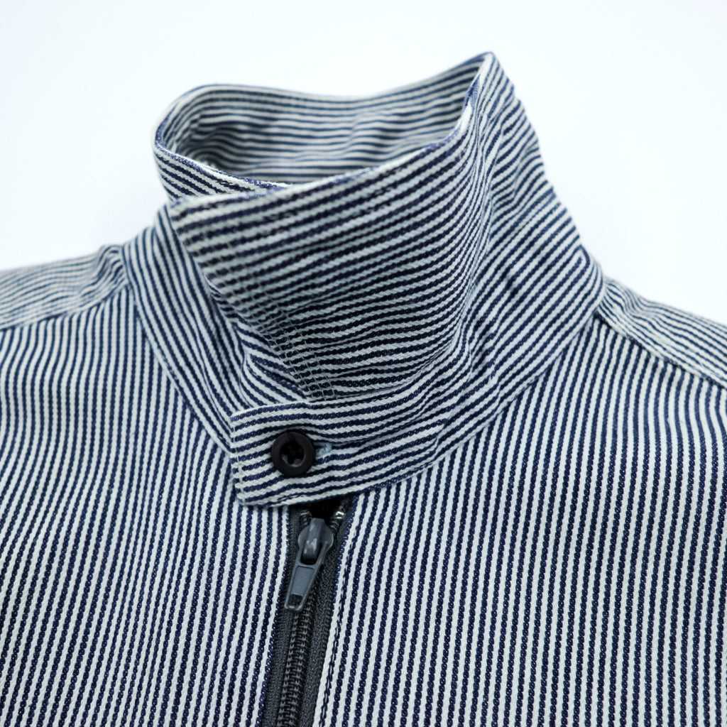 90s FIVE BROTHER Hickory Half-Zip Work Shirt Pullover XL and up White, Blue BY SAPKO INTERNATIONAL