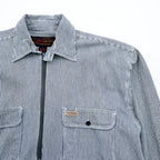 90s FIVE BROTHER Hickory Half-Zip Work Shirt Pullover XL and up White, Blue BY SAPKO INTERNATIONAL