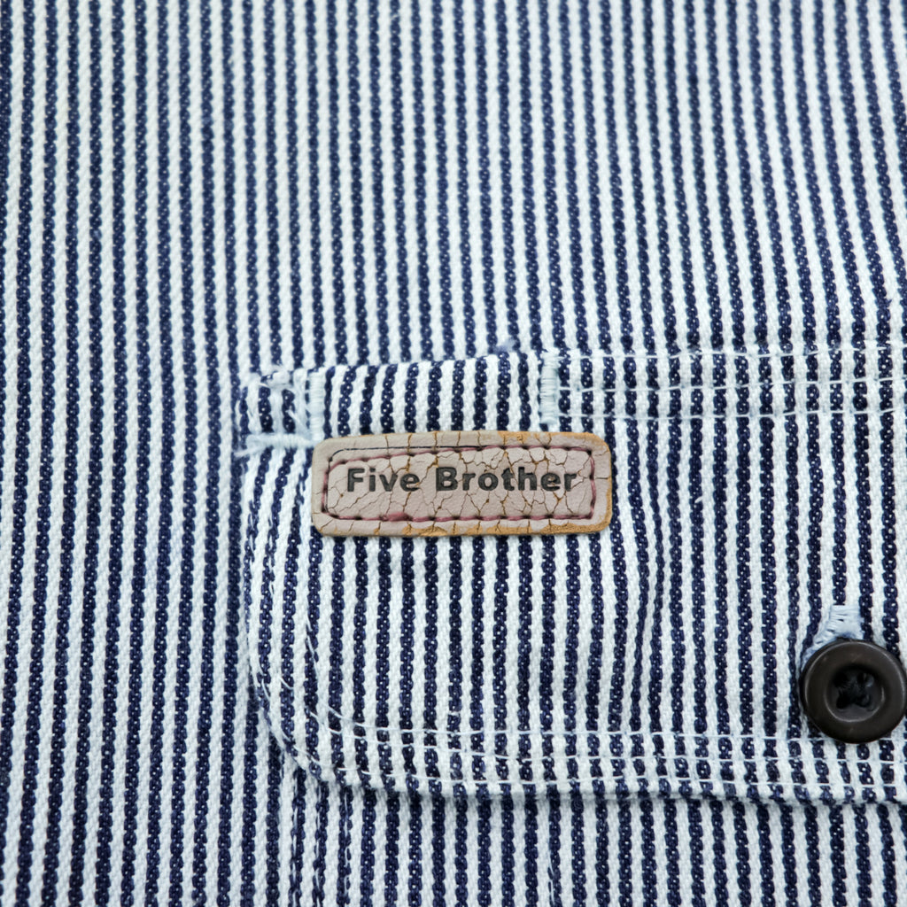 90s FIVE BROTHER Hickory Half-Zip Work Shirt Pullover XL and up White, Blue BY SAPKO INTERNATIONAL