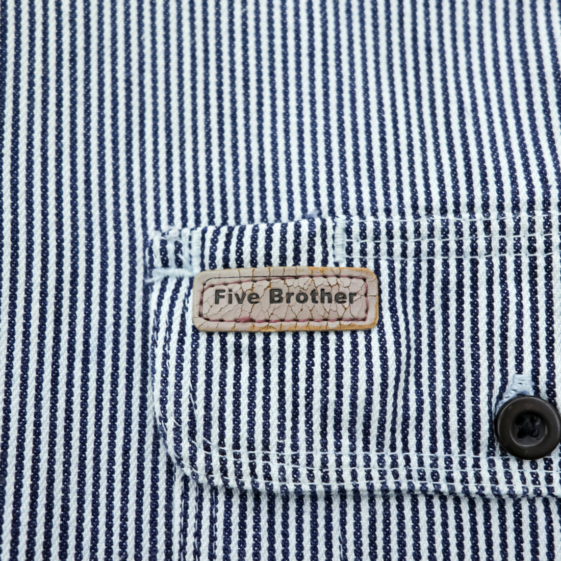 90s FIVE BROTHER Hickory Half-Zip Work Shirt Pullover XL and up White, Blue BY SAPKO INTERNATIONAL