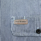 90s FIVE BROTHER Hickory Half-Zip Work Shirt Pullover XL and up White, Blue BY SAPKO INTERNATIONAL