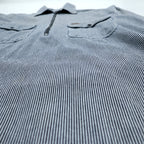 90s FIVE BROTHER Hickory Half-Zip Work Shirt Pullover XL and up White, Blue BY SAPKO INTERNATIONAL