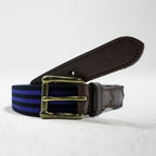Polo Ralph Lauren レザー 伸縮 リボンベルト ストライプ ブルー 真鍮 ゴールド バックル