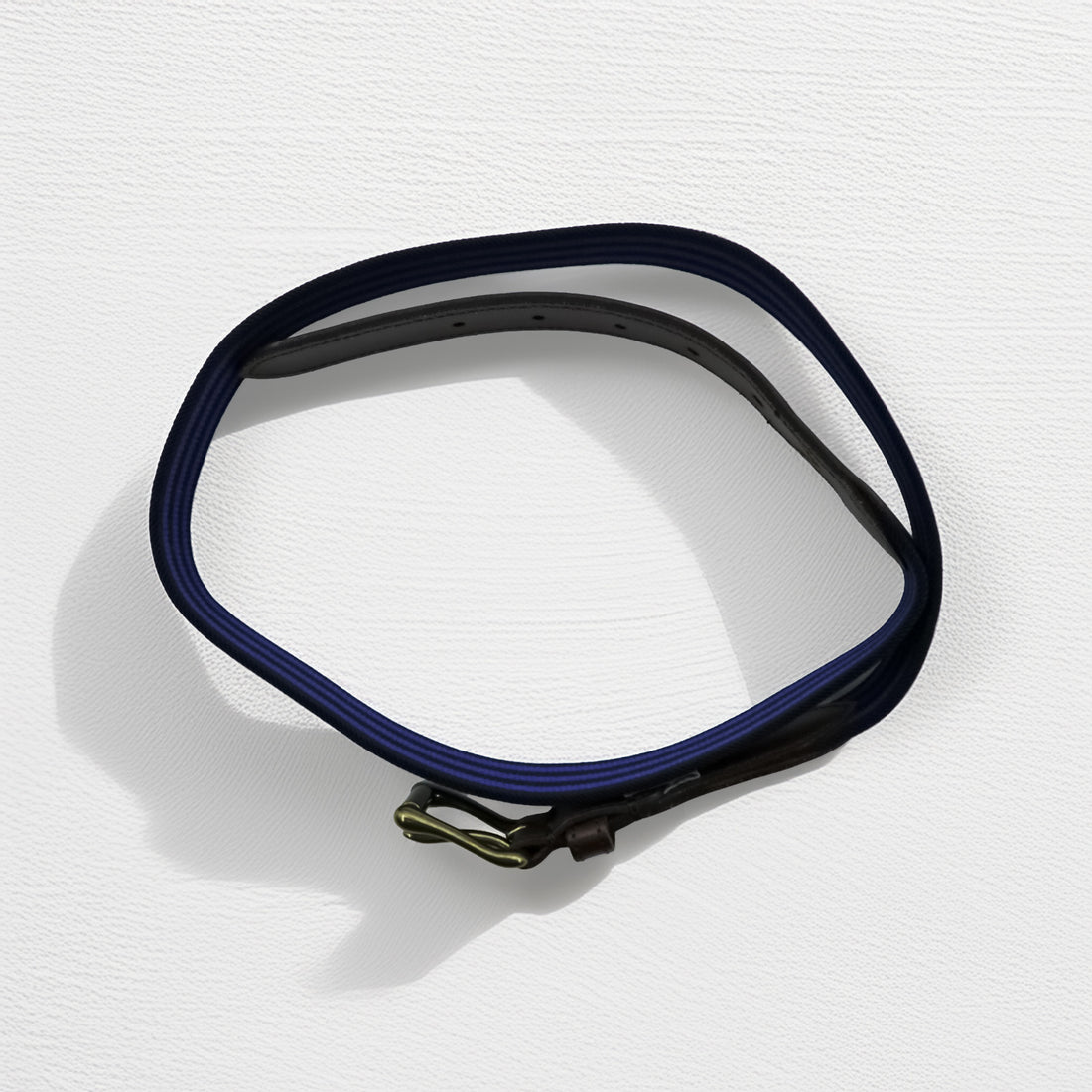 Polo Ralph Lauren レザー 伸縮 リボンベルト ストライプ ブルー 真鍮 ゴールド バックル