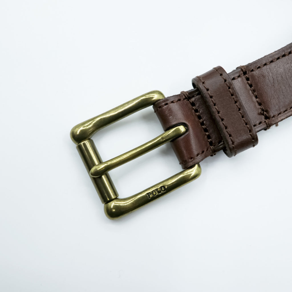 Polo Ralph Lauren レザー 伸縮 リボンベルト ストライプ ブルー 真鍮 ゴールド バックル