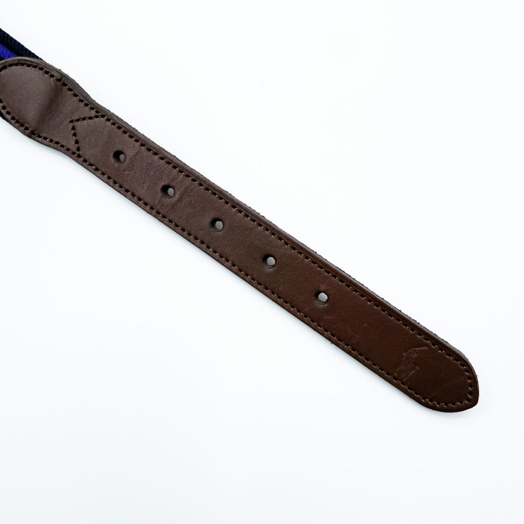 Polo Ralph Lauren レザー 伸縮 リボンベルト ストライプ ブルー 真鍮 ゴールド バックル