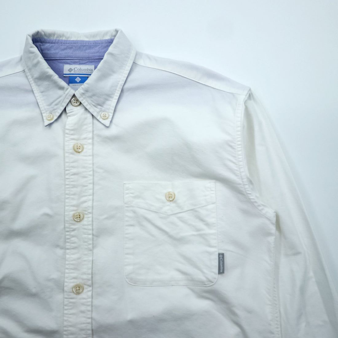 Columbia Oxford Button-Down Shirt Troy Hill Long Sleeve Shirt L White PM7836