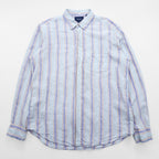 Vintage Linen Shirt, Size XL and up, Striped Blue, CLUB Faconnable, French Design