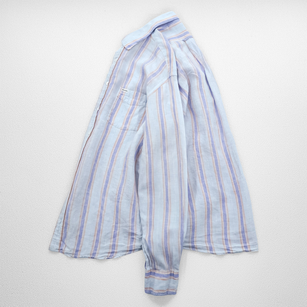 Vintage Linen Shirt, Size XL and up, Striped Blue, CLUB Faconnable, French Design