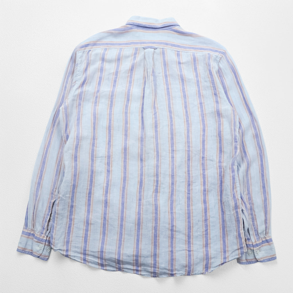 Vintage Linen Shirt, Size XL and up, Striped Blue, CLUB Faconnable, French Design