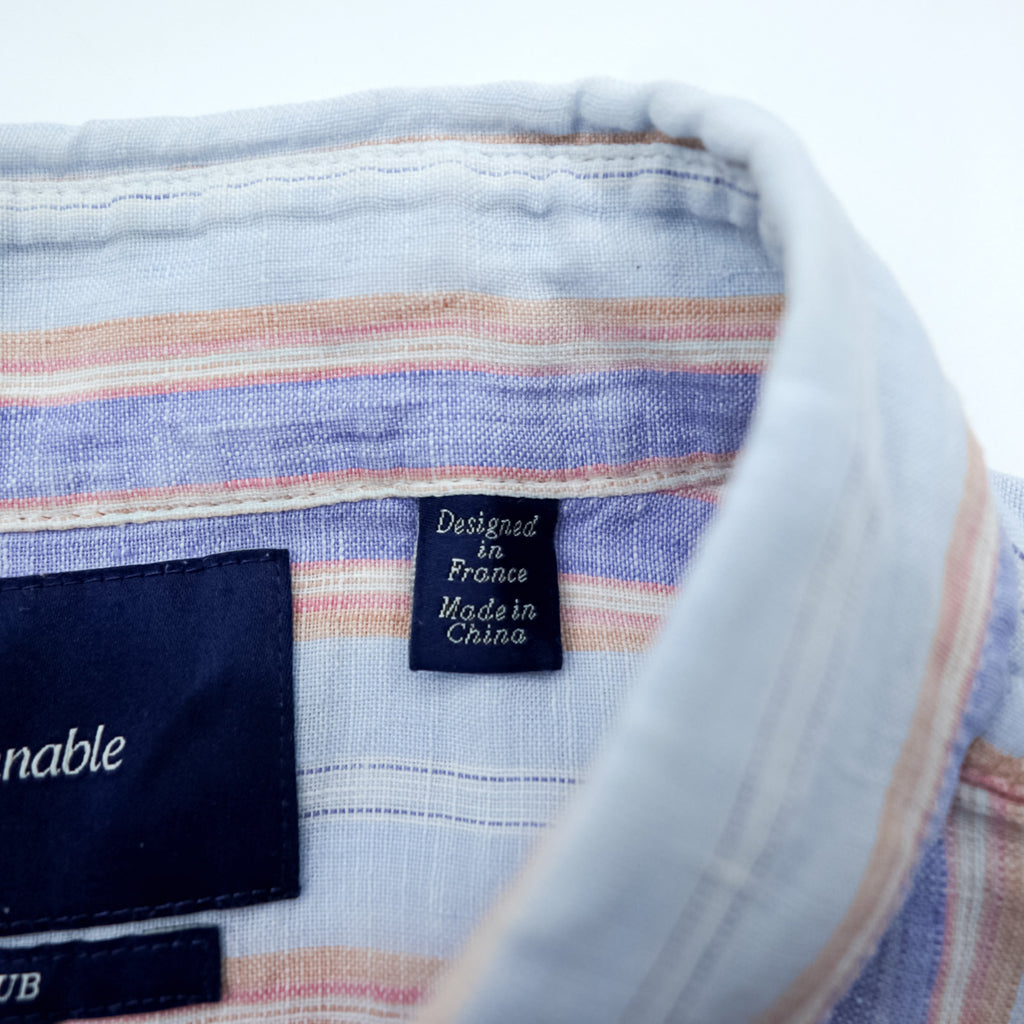 Vintage Linen Shirt, Size XL and up, Striped Blue, CLUB Faconnable, French Design