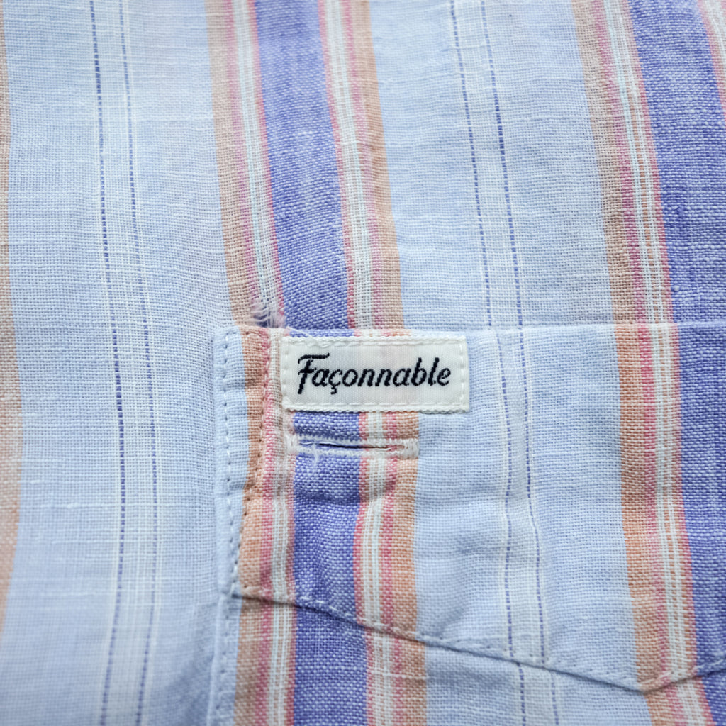 Vintage Linen Shirt, Size XL and up, Striped Blue, CLUB Faconnable, French Design