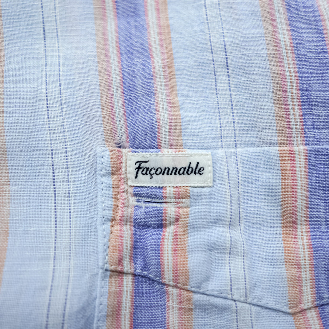 Vintage Linen Shirt, Size XL and up, Striped Blue, CLUB Faconnable, French Design