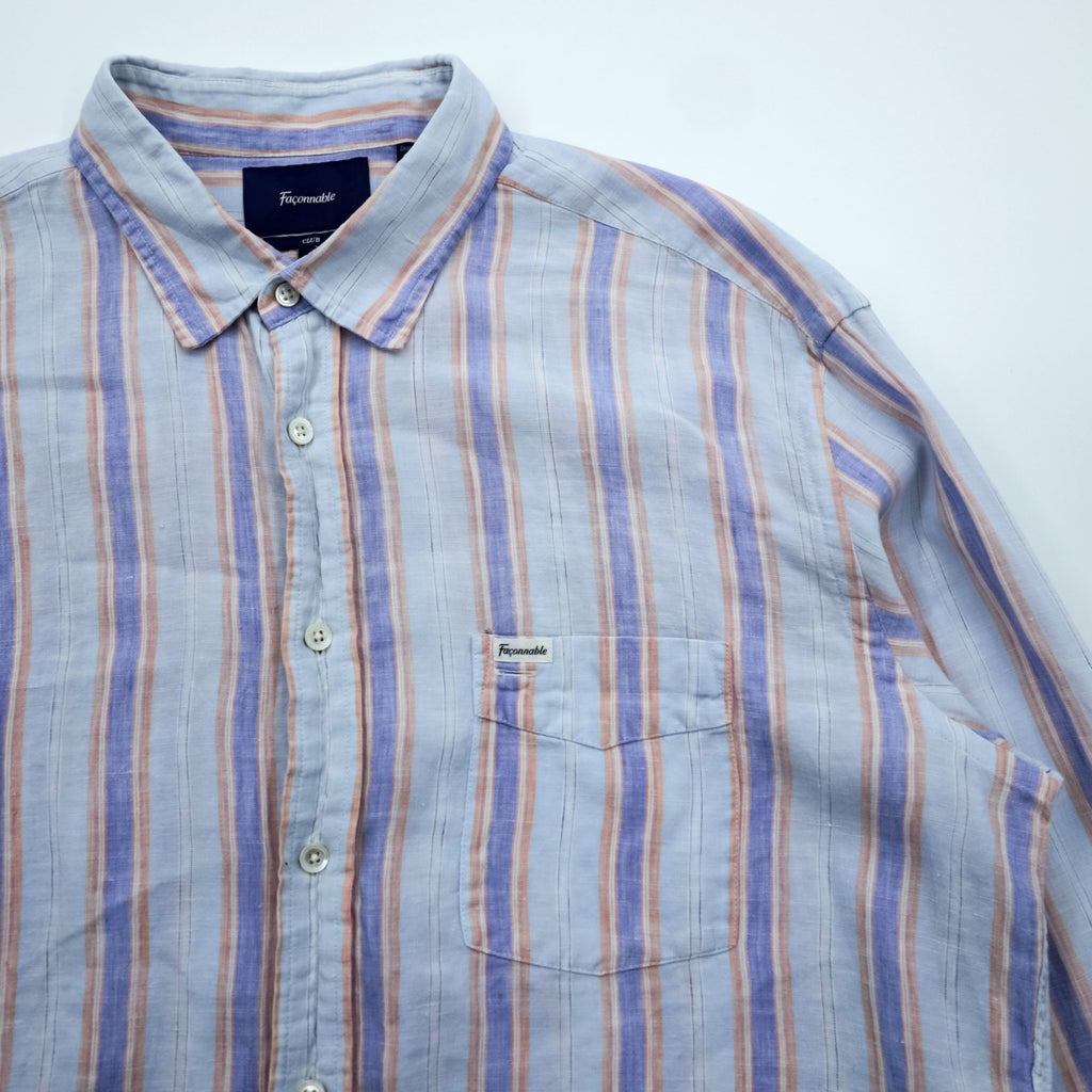 Vintage Linen Shirt, Size XL and up, Striped Blue, CLUB Faconnable, French Design