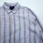Vintage Linen Shirt, Size XL and up, Striped Blue, CLUB Faconnable, French Design