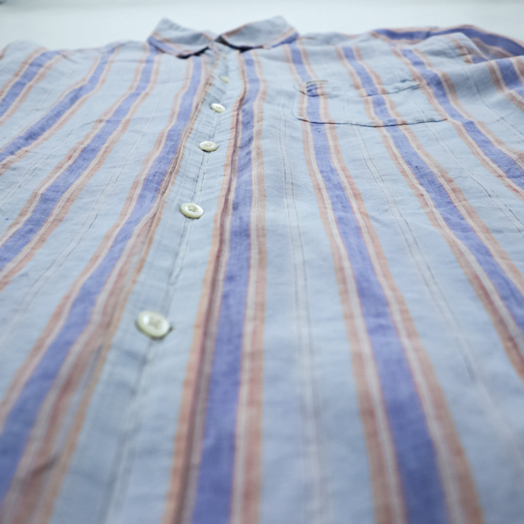 Vintage Linen Shirt, Size XL and up, Striped Blue, CLUB Faconnable, French Design