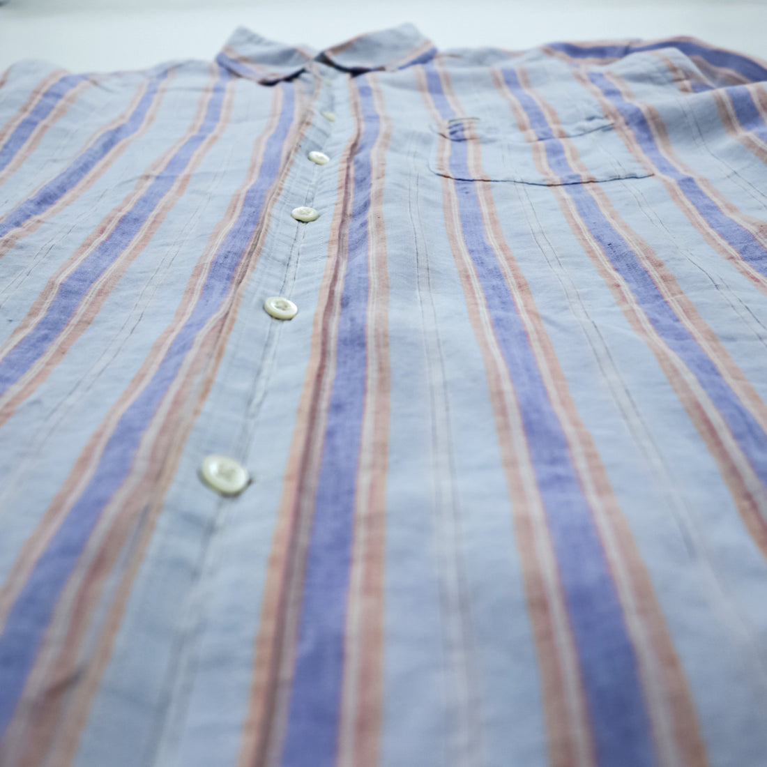 Vintage Linen Shirt, Size XL and up, Striped Blue, CLUB Faconnable, French Design