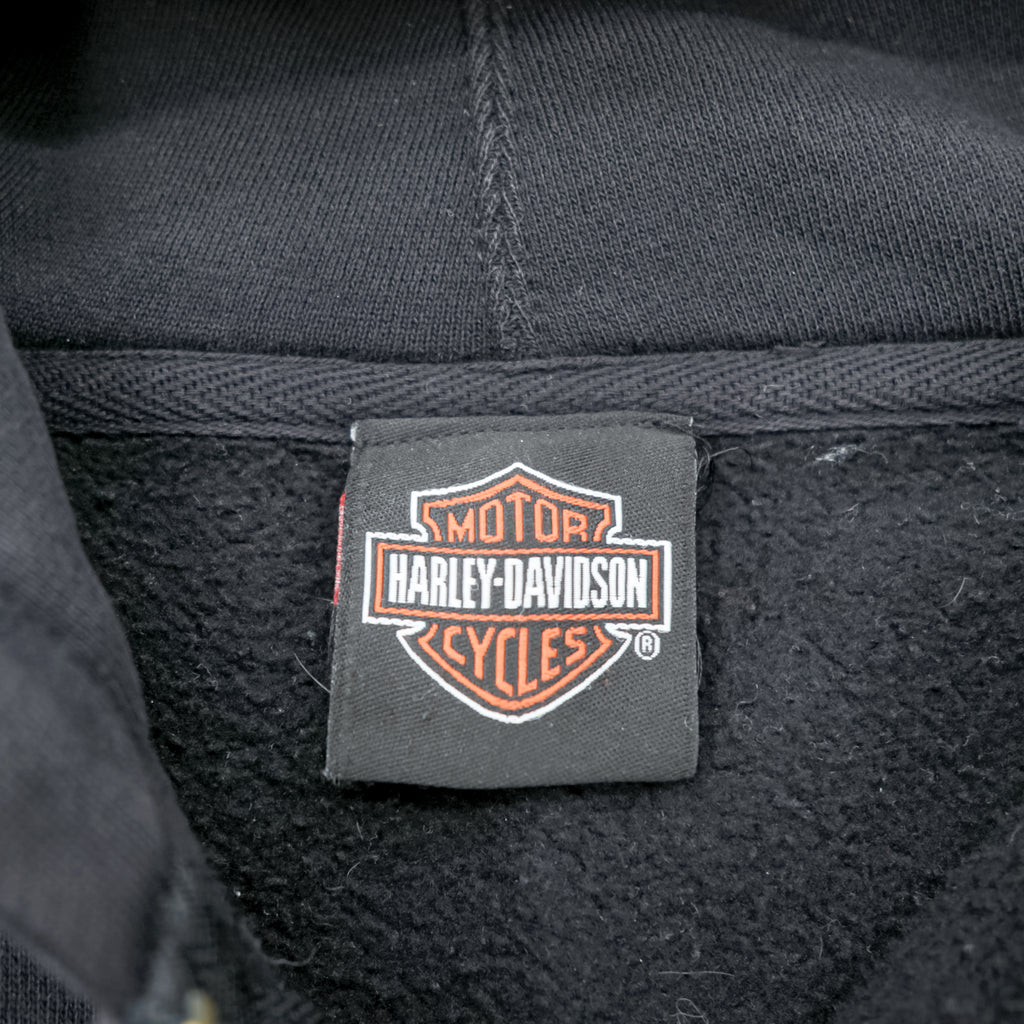 HARLEY DAVIDSON ジップパーカー L ブラック スリーブ プリント バックロゴ Bravado製 EMERALD CITY