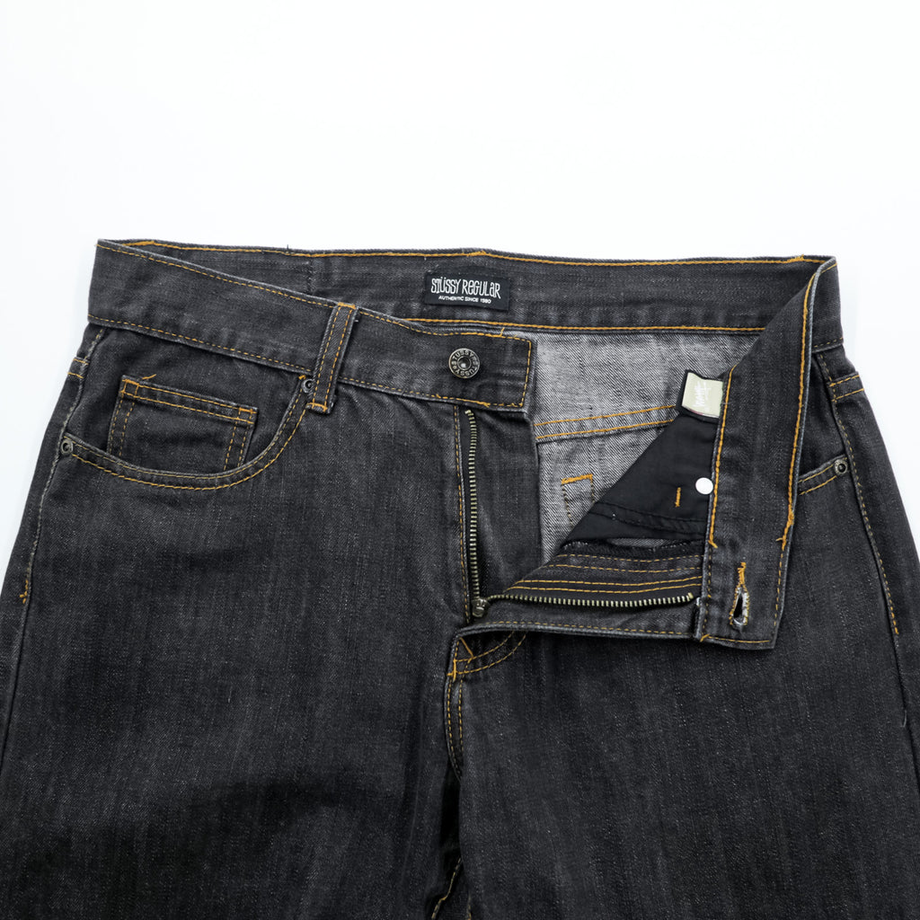 STUSSY デニムパンツ ジーンズ M ブラック ストレート ROUGH & RUGGED DENIM