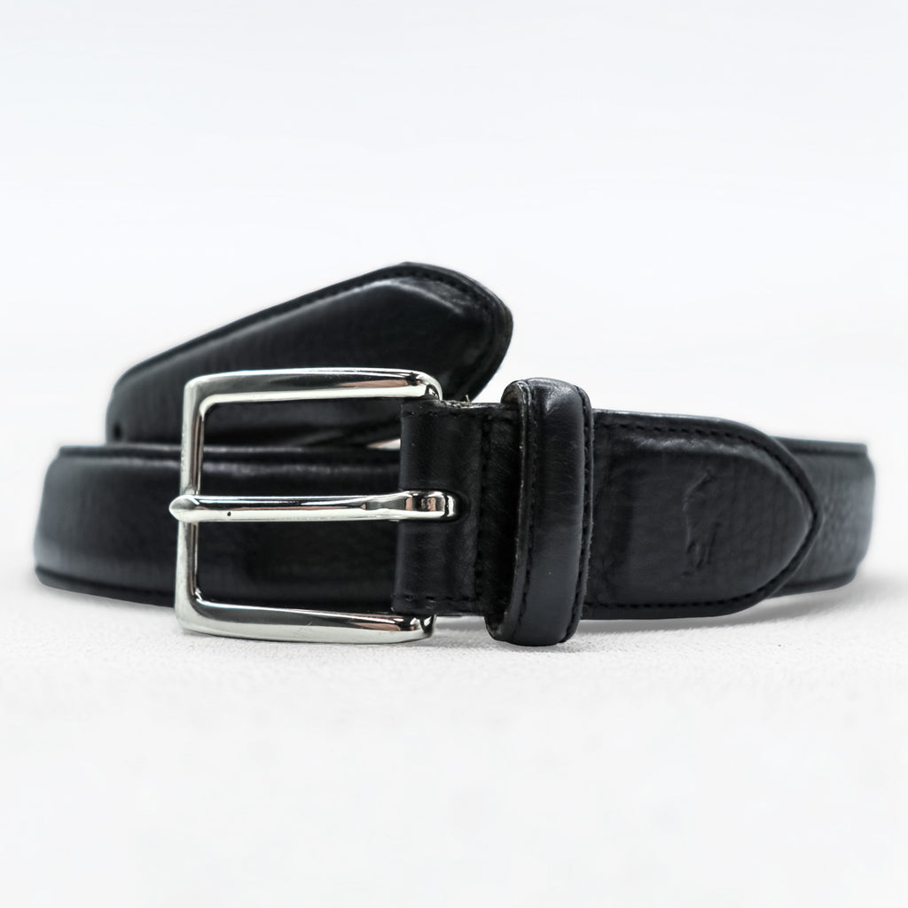 Polo Ralph Lauren 日本製 レザーベルト L～XL ブラック シルバー バックル メタル