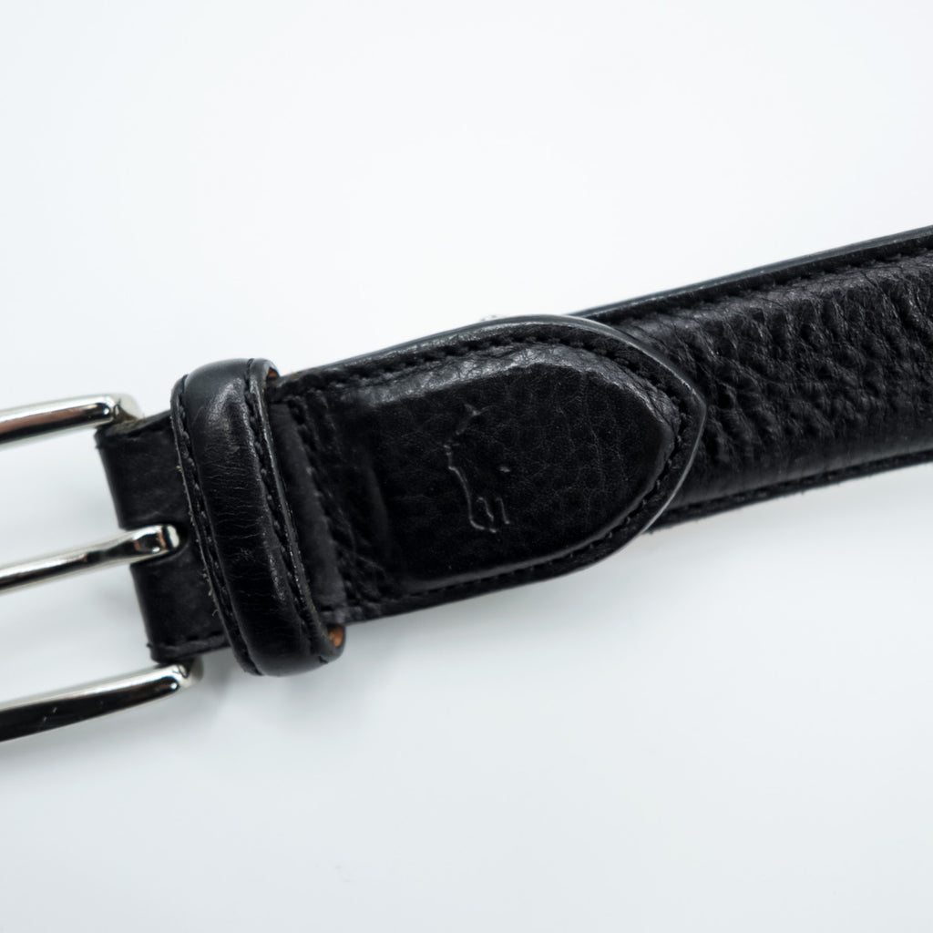 Polo Ralph Lauren 日本製 レザーベルト L～XL ブラック シルバー バックル メタル