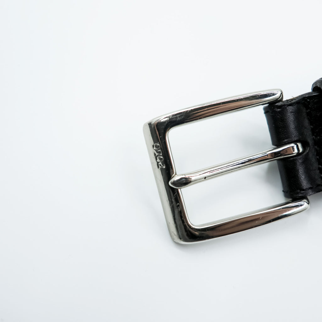 Polo Ralph Lauren 日本製 レザーベルト L～XL ブラック シルバー バックル メタル