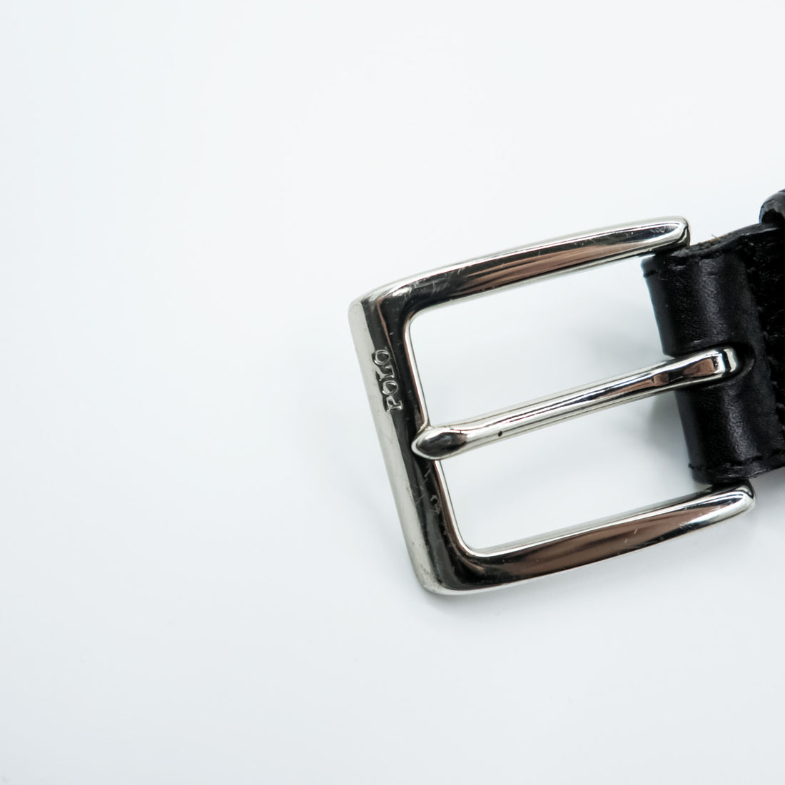 Polo Ralph Lauren 日本製 レザーベルト L～XL ブラック シルバー バックル メタル