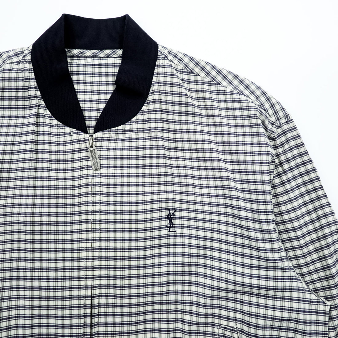 YVES SAINT LAURENT 90年代 ヴィンテージ ジップアップ ブルゾン ボンバージャケット L チェック pour homme YSL オールド