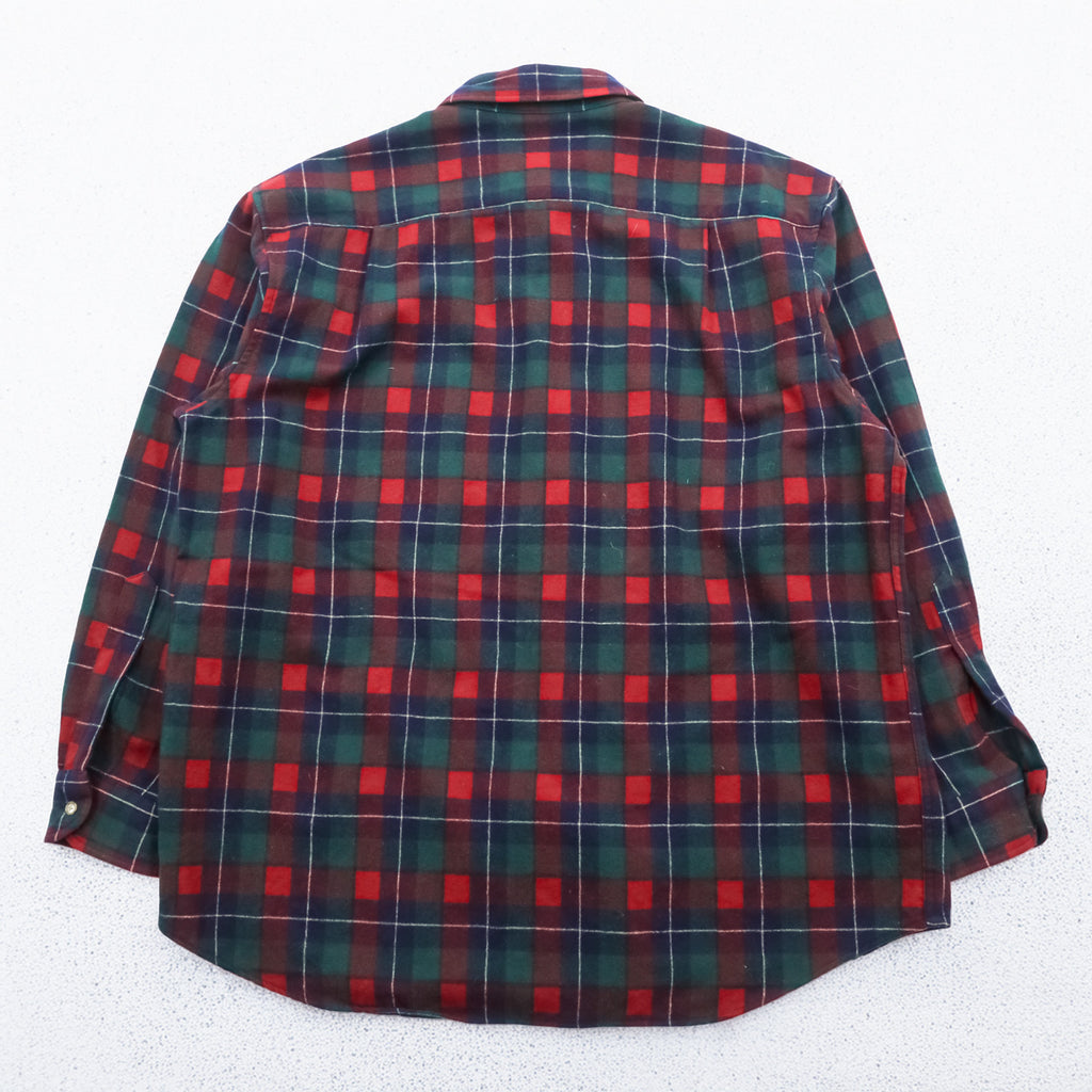 PENDLETON フランネルシャツ 長袖 ウールシャツ XL チェック レッド グリーン 胸ポケット VIRGIN WOOL